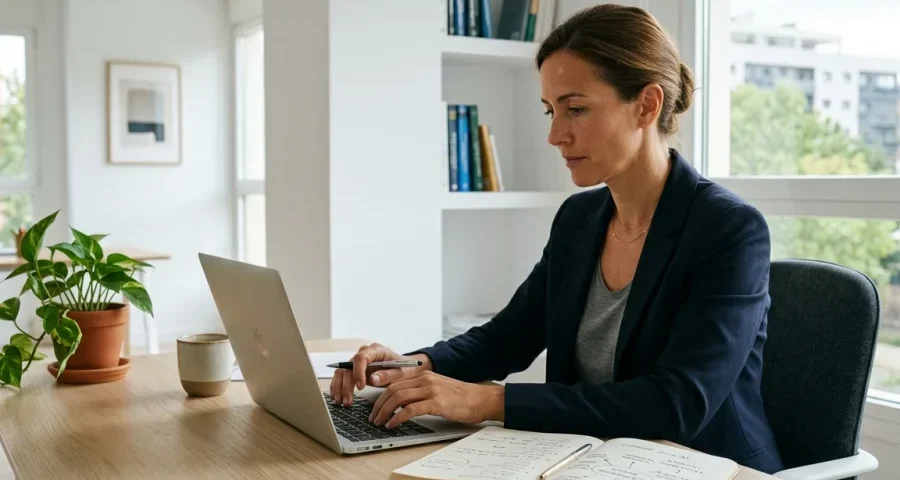 Propietaria de una clínica planificando una estrategia digital diversificada