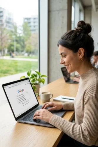 Persona buscando directamente el nombre de una clínica dental en Google.