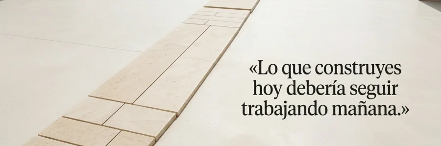 Composición editorial que representa una web como activo que genera valor a largo plazo