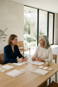 Consultora y propietaria de una clínica conectando diferentes elementos de su estrategia digital.